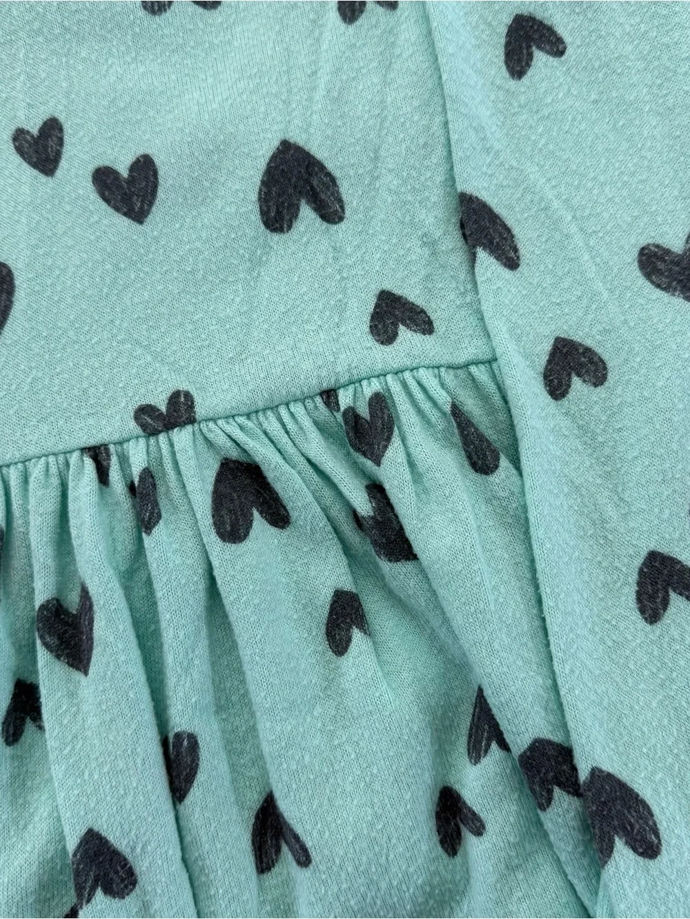 Cat & Jack M 7/8 Mint Green Heart Print Dress and Long Sleeve Sparkly Navy Shirt
